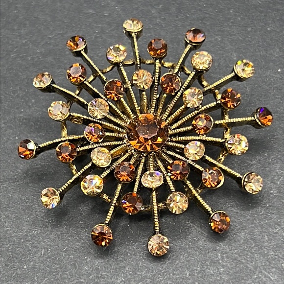 Vintage | Jewelry | Vintage Amber Rhinestone Starburst Brooch | Poshmark